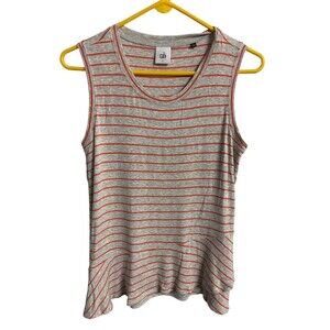 CAbi Tank Top Womens Size S Gray Coral Stripe Peplum Ruffle Tank Stretch
